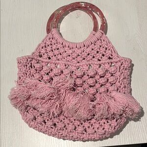 JustFab Pink Crochet Tote with Unique Handles